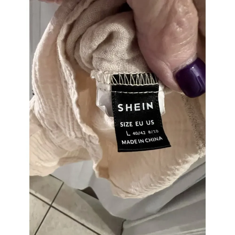 SHEIN Tan Gauzy Cotton Romper Sz L - Picture 6 of 6